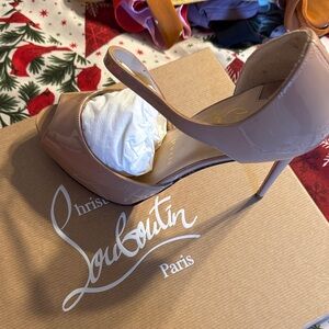Christian Louboutin Patent Leather Peep-Toe Pump in Nude
